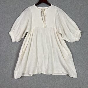 Daughters Of India White 100% Cotton Gauze Kyra Mini Dress Size Small